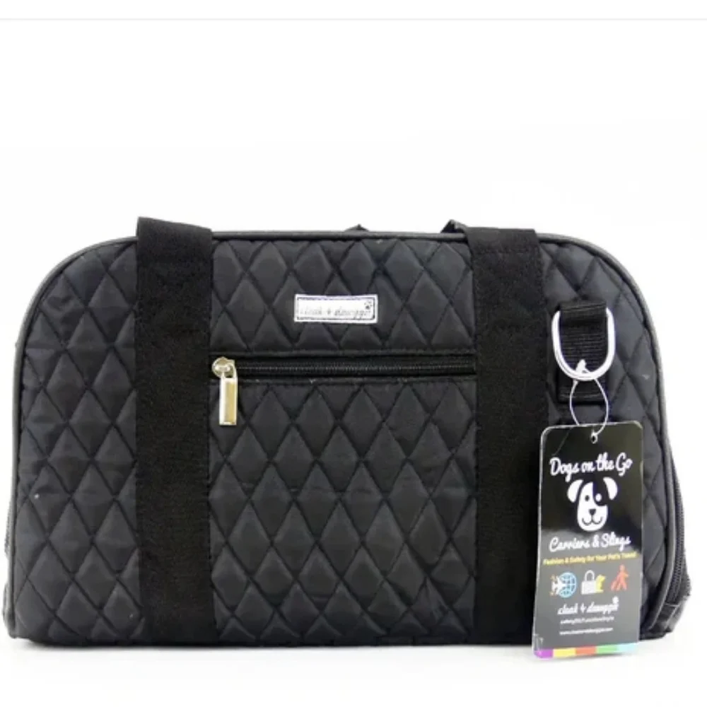 Cloak & Dawggie Medium Diamond Quilt Dog Carrier Purse Black